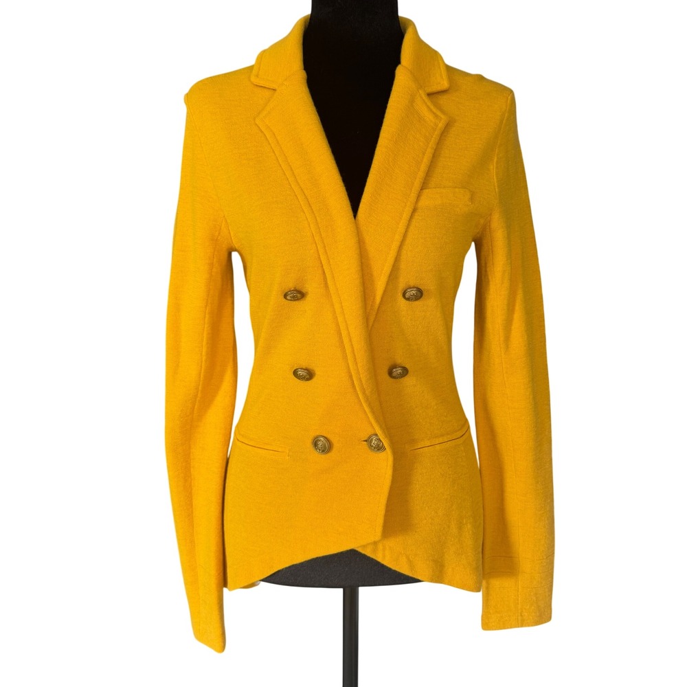 Gianni Bini Mustard Yellow Knit Double Breasted Blazer Anchor Buttons Medium